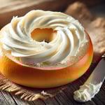 DALL·E 2025-03-11 12.42.24 - A delicious bagel with smooth, creamy cream cheese spread generously on top. The bagel is golden brown, slightly toasted, with a soft interior. The cr